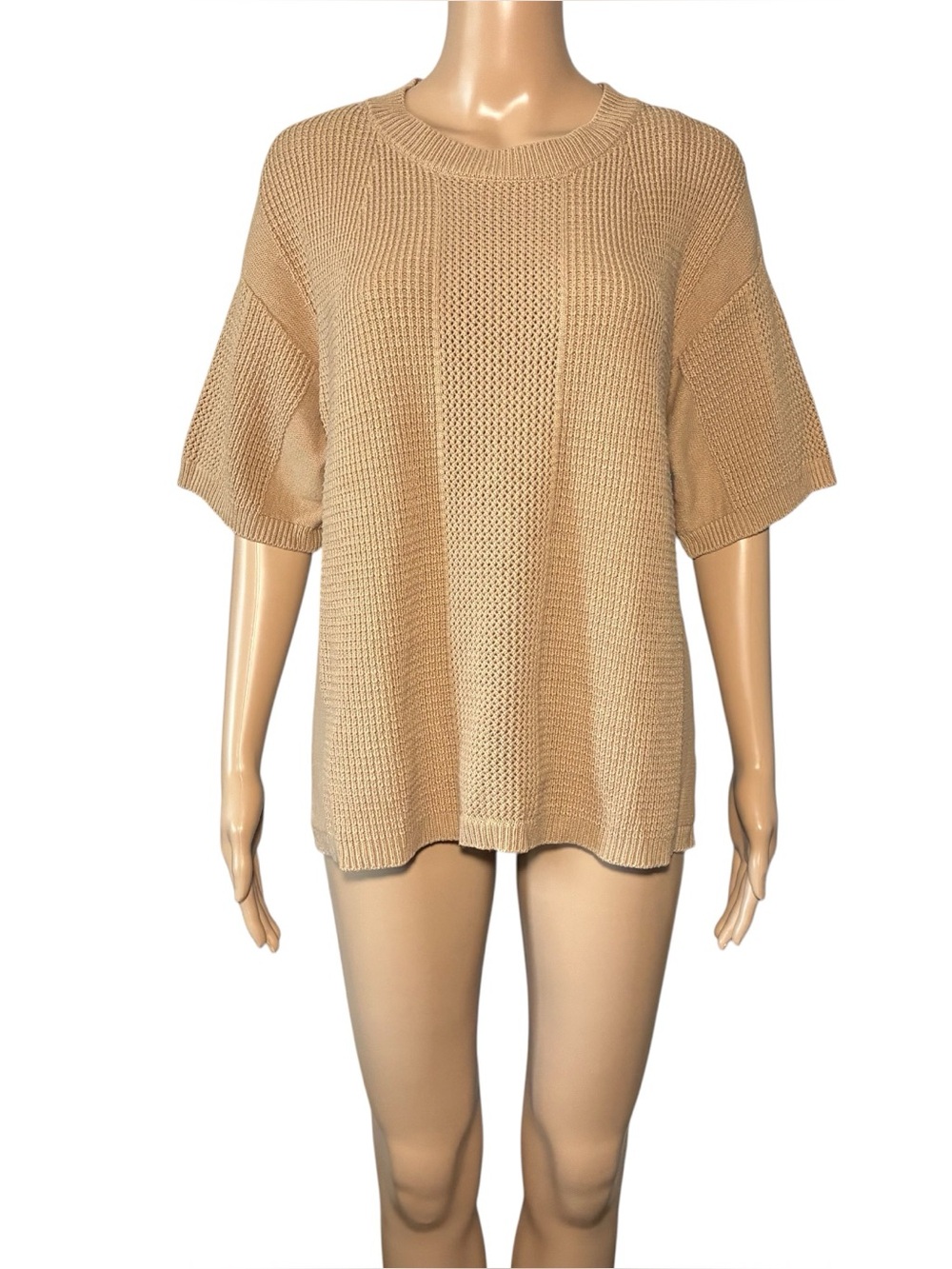 Laurie Felt Women's Sweater Size S Tan Pullover Knit Cotton Blend Short Sleeve